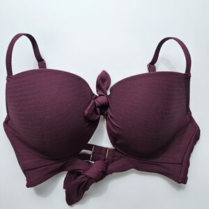 Shade & Shore Burgundy Bikini Top 34D Underwire Swimsuit